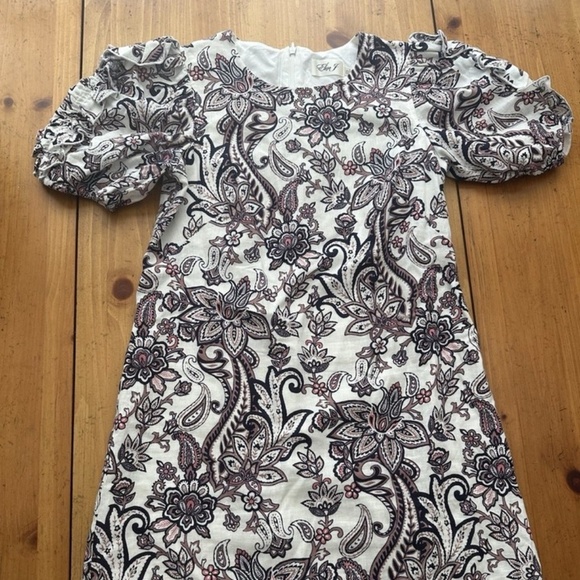 NWOT Eliza J Paisley Puff Sleeve Linen Blend Dress Size 6 - Picture 1 of 6